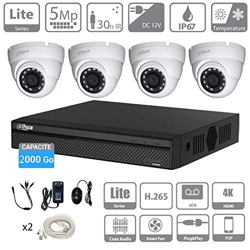 Preisvergleich Produktbild Dahhua Videoüberwachungsset, 2 TB, 4 Dome-Kameras mit 5 Megapixeln