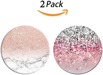 BXGM Multi Function Mounts and Stands, Expanding Stand Grip Pop Mount Socket for Smartphones, iPhone and Tablets-Golden white marble-Silver Pink Glitter white-2 pack