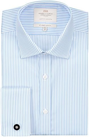Hawes &amp; Curtis Men's Bengal Stripe Slim Fit Long Sleeve Formal Shirt, Blue (Blue/White), Collar 15.5 - Sleeve Length 34