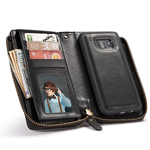Galaxy S7 Edge Hülle, Lively Life PU Leder Wallet Hülle Multifunktions Reißverschluss Schutzhülle Flip Case Cover mit Kartenfächer Card Slot Geldbörse Geldbeutel Schutz Tasche für Samsung Galaxy S7 Edge- Schwarz - 6
