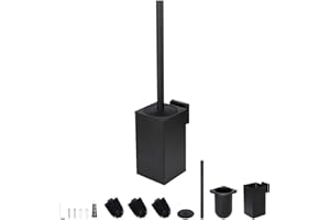 EXLECO Inox Brosse Toilettes WC Suspendu Balai Toilette WC avec 2 Têtes de Brosses, Balayette WC Kit Brosses WC et Supports sans Perçage Toilet Brush Brosse Nettoyage Salle de Bain Accessoire Noir Mat
