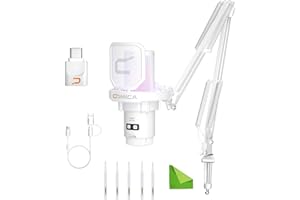 comica Wireless USB Microphone for Computer and Smartphone,48kHz/24bit RGB Cardioid Condenser Gaming Mic for Podcasting,Streaming,Recording,Music Creation,with Boom Arm Stand-White (EJoy Uni Pro A)