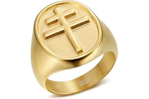 BOBIJOO Jewelry - Bague Croix de Lorraine Homme Chevalière Acier Inoxydable Or