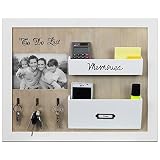 Edler Wandorganizer - Memoboard mit Fotorahmen, Schlüsselbrett und Holztaschen, 39x47x5cm, Holz Memotafel Flur Diele Dekoration - Weiß/Natur