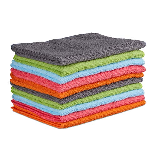 Preisvergleich Produktbild Relaxdays Mikrofasertücher 10er Set, 40x30 cm, saugfähiges Microfaseruch, Allzweckreinigung, Waschbar, Weich, Bunt