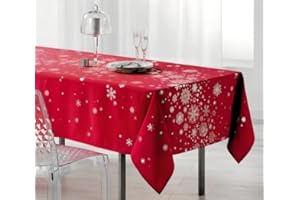 Villages de Provence - Nappe de Noël Rectangulaire - Nappe de Table Anti-tâches - Nappe en Tissu Lavable - Nappe Noël Brillante Argentée (Constellation Rouge, 350_x_150_cm)