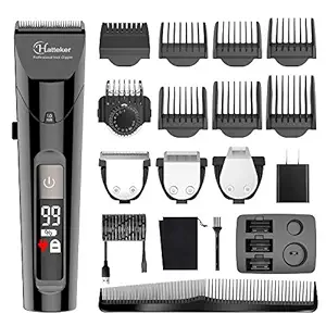 Hatteker Mens Hair Clipper Beard Trimmer Cordless Precision Trimmer Waterproof Professional Hair Cutting Grooming Kit For Men USB Rechargeable LED Display 4 in 1