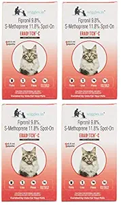 Eraditch Spot on for Cats Fleas Ticks Remover Treatment Drops 2ml, 4-Pack - Lice Prevention Heartworm Control Medicine Adult Medium Cats (Over 3 Months)