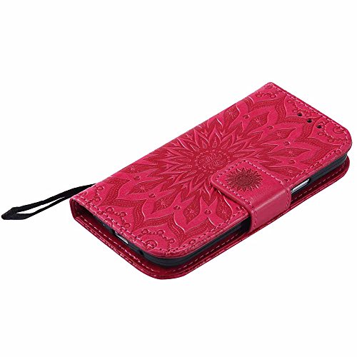 Galaxy S4 Mini Hülle, Dfly Premium Slim PU Leder Mandala Blume prägung Muster Flip Hülle Bookstyle Stand Slot Schutzhülle Tasche Wallet Case für Samsung Galaxy S4 Mini i9190, Rot - 7
