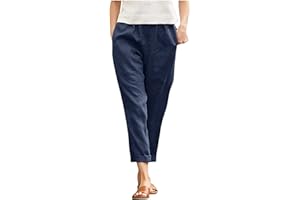 EAUPTFFY Pantaloni Pinocchietto Donna Estivi Pantaloni Lunghi Elastici in Lino di Cotone Tinta Unita Moda Donna Pantaloni da Spiaggia per Il Tempo Libero Pantaloni Corti Pantaloni Snellenti A Gamba Larga