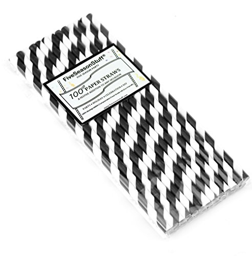 FiveSeasonStuff® 100 Stücke Papierstrohhalme/ Trinkhalme, Partei Liefert Für Hochzeiten, Geburtstage, Baby-Duschen, Taufen, Verlobungen, Graduierung, Jubiläen, Neue Jahre, Feiertage, DIY USW (Weiß | Schwarz Streifen) - 4