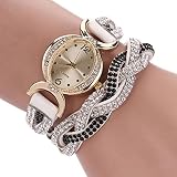 SSITG Armbanduhr Wickelarmband Uhr Zirkonia Strass LederLook Kristall Damenuhr
