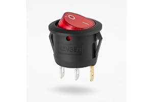 Vippströmbrytare 12 V rund med röd LED-belysning – på/av-vippbrytare Ø 20 mm installation – 3-polig 6 A (upp till 10 A) – LED