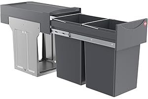 Hailo Tandem 3666101 – Einbau-Abfallsammler für Küchenschränke ab 30 cm, 2×15 L, Vollauszug mit Teleskopschienen, Mülltrennungssystem, Dunkelgrau