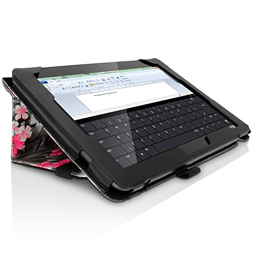 igadgitz ‚Vintage Kollektion‘ Pink auf Schwarz Blumen PU Ledertasche Hülle Folie für Asus Transformer Pad TF103C 10.1 Zoll mit Multi-Winkel Betrachtungs + Stylus-Stift Elastischen Halter + Displayschutzfolie - 7