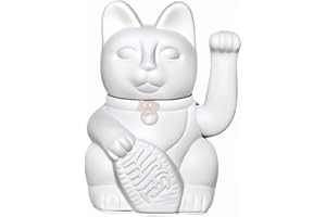 DIMINUTO CIELO Gato de la Suerte chino - Lucky Cat - Maneki Neko. BLANCO, M (10x6x15cm)