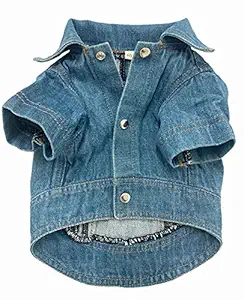 Oz International Dog Denim Jacket Washed Denim Shirt for Small Dogs Like Beagle, Spitz, Shihtzu, Apso, Chihuahua, Poodle, Dachshund, Pug etc.