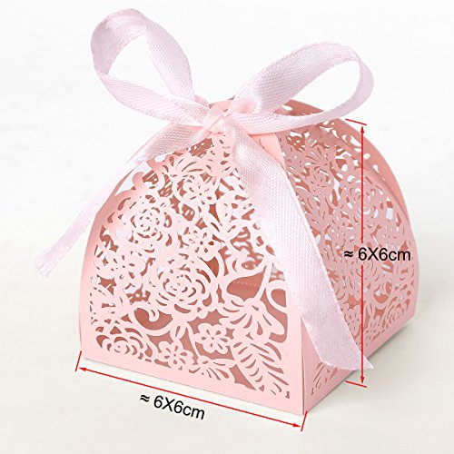25 x Pink Laser Cut Hochzeit Taufe Gastgeschenk Geschenkbox Kartonage Schachtel Bonboniere Box Hochzeit Dekoration Hochzeitsdeko Tischdeko - 7