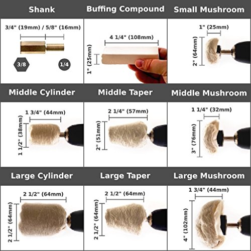 SPTA 9-teilig Hartmetall Reinigung & Polieren Mop Rad Set Fur Rotary Werkzeug Manifold, Aluminium, Edelstahl, Chrom - 7