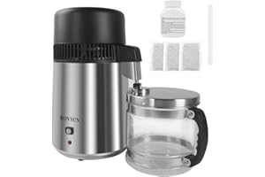 Bonnlo【Upgraded】4L Countertop Water Distiller Machine w/Glass Container, Distilled Water Purifier Filter for Home Use, All Stainless Steel Interior Distilling Pure Water Maker, 220V 750W (Silver)