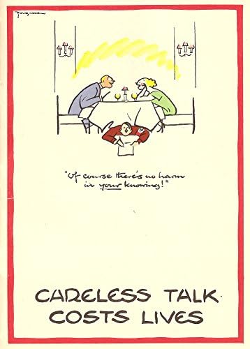 World of Art Global Vintage British WW11 Propaganda 'There's No Harm in you Knowing. Careless Talk', England, 1939-45, Reproduction 200gsm A3 Vintage British Propaganda Poster