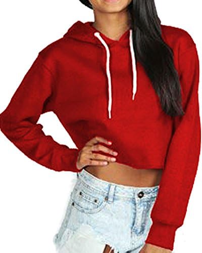 S A Fashions Ladies Womens Girls Crop Hoodie New Cropped Hooded Hoody Sweatshirt Plain Jumper Heavy Sweat Pullover Tops Red UK Size L/12