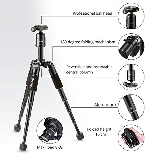 Rollei Compact Traveler Mini M-1 (Antes M5 Mini) - Trípode Portátil, Capacidad de Carga: 8 kg, con Cabezal esférico y Bolsa de Transporte, Color Negro