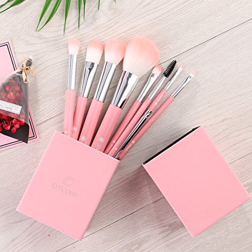 amoore 8 Stück Make Up Buersten Make Up Pinsel Set Pinselsets Holzgriff mit der PU Leder Pinsel Eimer Kosmetik - 7