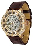 Moog Paris Chameleon Damen Automatische Uhr mit Skelett Zifferblatt, Swarovski Elements & Braunem Armband aus echtem Leder - M44692-106