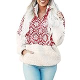 iHENGH Neujahrs Karnevalsaktion Damen Frühling Sommer Top Bluse Bequem Lässig Mode Frauen Weihnachten gedruckt Patchwork Flauschigen Stand Sweatshirt Pocket Jumper Outwear