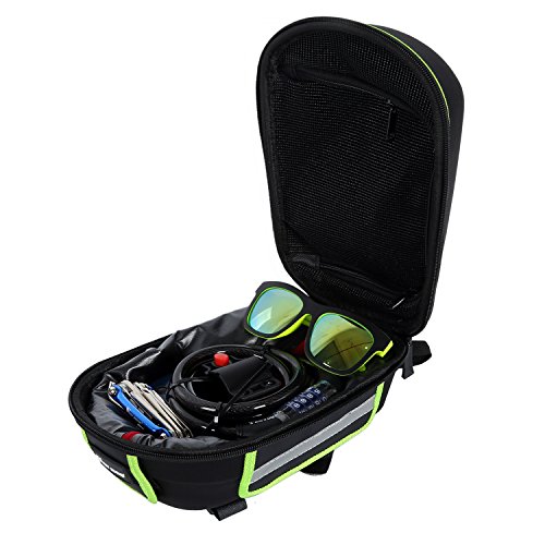 West Biking Outdoor Fahrrad & MTB Satteltasche Back Seat Schwanz Tasche + Reflektierende Streifen Paket + Regen Cover Schwarz mit Grün - 7