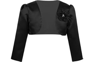 IEFIEL Bébé Fille Blanche Boléro Demoiselle d'honneur Cérémonie Satin Fleur Veste Gilet à Manche Longue pour Robe de Princesse Soirée Cocktail 9 Mois-16 Ans