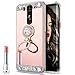 Produktbild Spiegel Hülle für LG G3,LG G3 Schutzhülle Bling Strass,Hpory Fashion Luxus Spiegel Glänzend Glitzer Kristall Ultra Thin Crystal Rotierendem Ring Fingerhalterung Ständer Halter Überzug Mirror Sparkle Pailletee Bling Strass Diamanten Silikon Perfekter Hülle für Mädchen Frauen Silicone TPU Protector Bumper Anti-Staub Anti-Kratzer Telefon Tasche Handytasche Schutzhülle für LG G3-(Roségold)