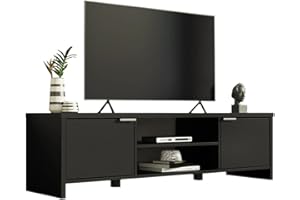 Madesa Mueble TV, Mesa Moderna para Salón y Dormitorio con 2 Puertas para TV de 65 Pulgadas, 145 x 38 x 40 cm, Madera - Negro