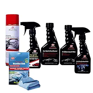 UE Vehicle Cleaning Kit (Pack of 6 Items),Car wash, All shine, Liquid Wax, Interior Foaming, Dashboard Polish, Micro Fiber Cloth