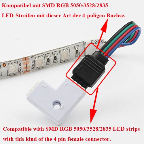 LitaElek L- Form Schnellverbinder LED Eckverbinder LED Strip Connector 4 polig Steckverbinder für SMD 5050 3528 2835 RGB LED Streifen Lichtstreifen (10 Stück) - 3