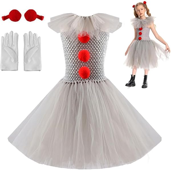 Morph Regenbogen Clownkostüm Für Mädchen – Gruseliges Clownkleid Mit Puffärmeln & Stirnband, In 5 Größen (3-4 Jahre Bis XL)