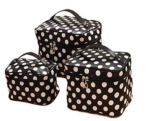 HOYOFO Large Volume Travel Wash Organizer Case Toiletry/Cosmetic/Make-up Bags Set of 3,White Dot