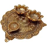 Crafts® Traditional Decorative Pooja Thali with Two vatis and Diya for All Auspicious Occasions