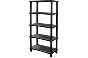 KHANARY 5 Tier Plastic Shelving Unit Storage Racking Shelves Home Office Garden Garage Shed Utility Room Warehouse Shelf Rack Pantry Shelfs (5 Tier Plastic Shelves Black)