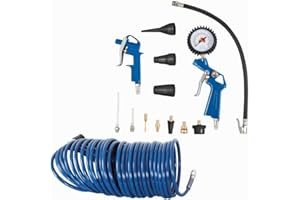 Scheppach Kompressor Zubehörset | Reifenfüllmessgerät mit Manometer - Blaspistole - 10m Schlauch mit Schnellkupplung | 14 Teile Druckluft Kompressor Zubehör