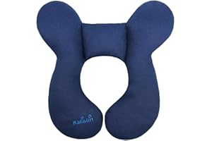 KAKIBLIN - Cuscino da viaggio per bambini, cuscino cervicale per seggiolino auto, per passeggino, colore: blu scuro