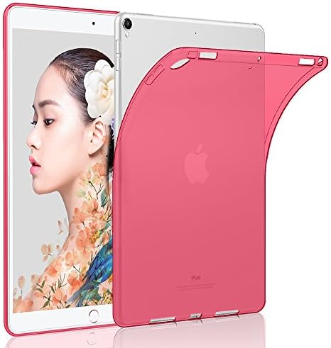 iPad Pro 10.5 2017 Case Cover, HZSSEC iPad Pro 10.5" Inch Soft Flexible TPU Case [Crystal Clear] Transparent Back Protector Cover Shockproof, Red
