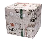 Sitzwürfel Hocker Cube in Coffe Struktur Webstoff bedruckt Print Design Vintage
