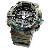 Alexis Herren Runden Armbanduhren Grun Kunststoffband Schwarz Dial Wasserdicht Alarm Stoppuhr Back Light 24-Hour Format Dual Time Display