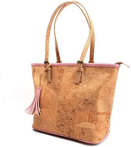 Natural cork with sky pink tassel women handbag Original Totes casual handbags vegan