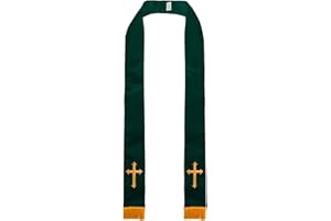 IvyRobes Unisex Adult's Satin Church Clergy Stole with Gold Embroidery Cross Tassel 229cm Clerical Priest Stole