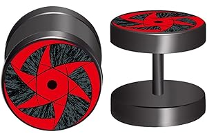 EUJEBEDA Boucles d'oreilles en acier inoxydable noir 10mm rouge Sharingan œil anime manga oreille bijoux acier chirurgical unisexe homme femme homme