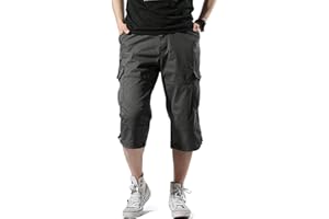 Misfuso Short Bermuda Homme Cargo, Taille Élastique, Pantalon Casual en Coton avec Ceinture