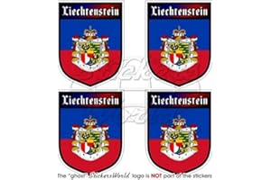 STICKERSWORLD Liechtenstein Principado Shield 50 mm (2 pulg.) bumper-helmet de vinilo pegatinas, calcomanías x4
